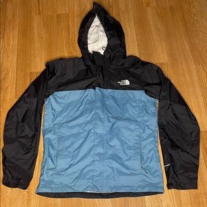 The North Face Men's Black and Light Blue Raincoat